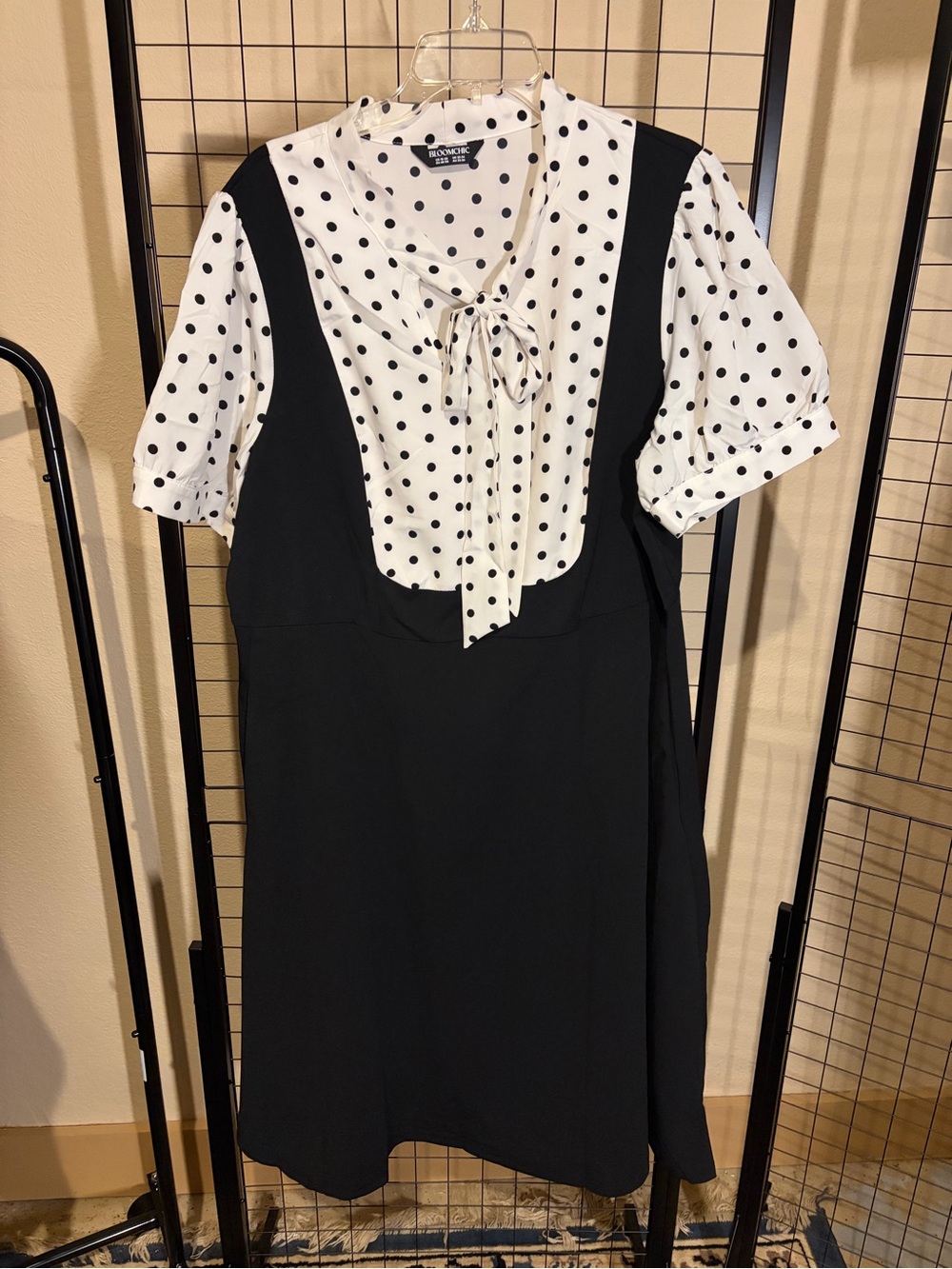 Black & White Polka Dot Tie-Neck Dress
